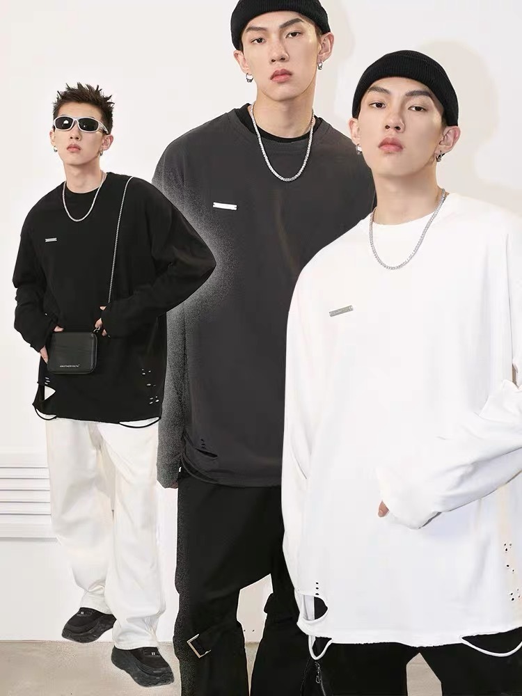 MAMC Tシャツ・カットソー MAMC ユニセックス ロゴ ルーズ ダメージ 長袖 Tシャツ(5)