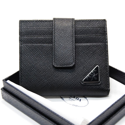 PRADA Folding Wallets Unisex Saffiano Street Style Folding Wallet Logo