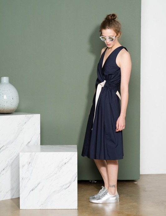 ACNE] Chen Pop Navy Dress ノースリーブミディドレス ネイビー