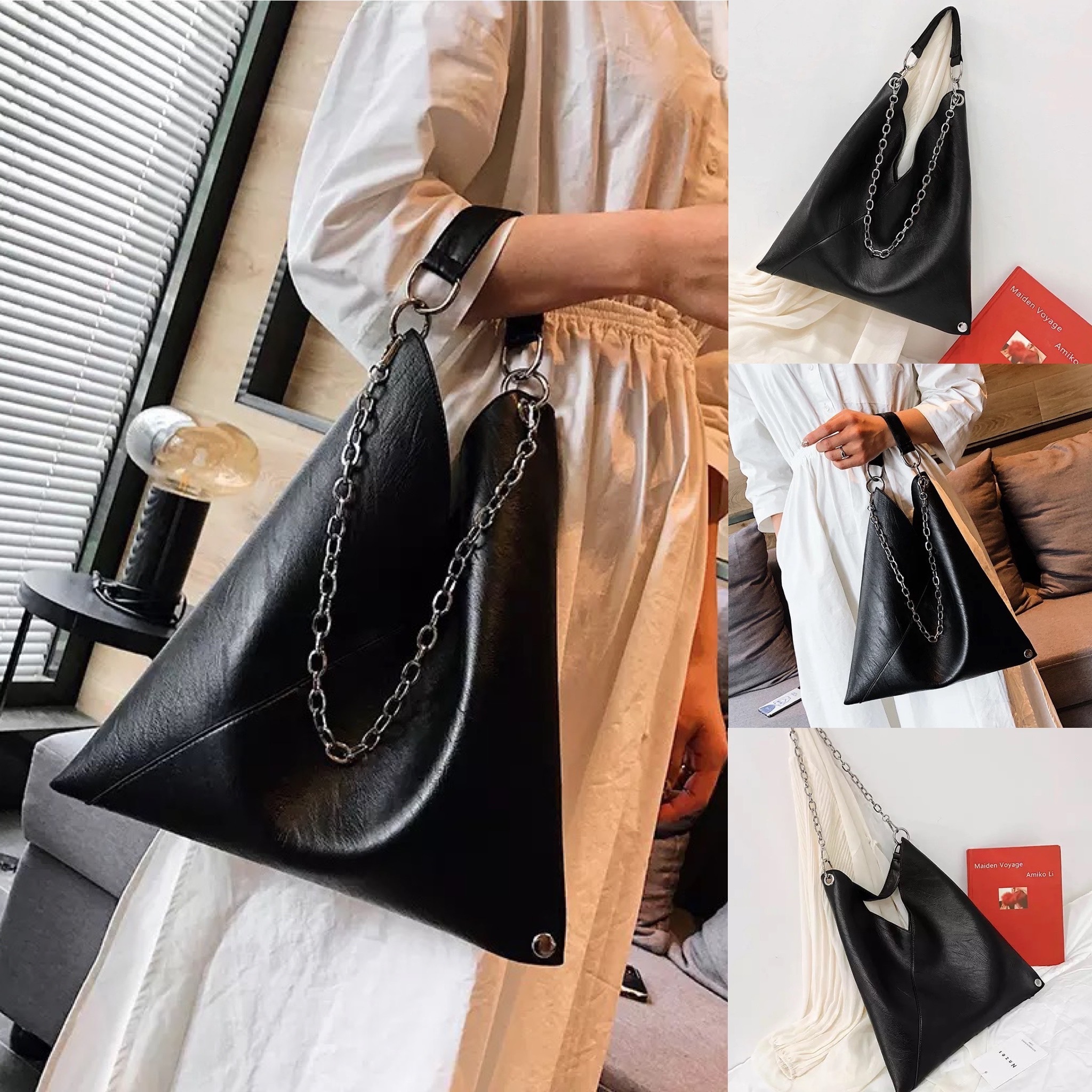 高見え♪ 韓国デザイン PUレザー チェーン トートバッグ BAG