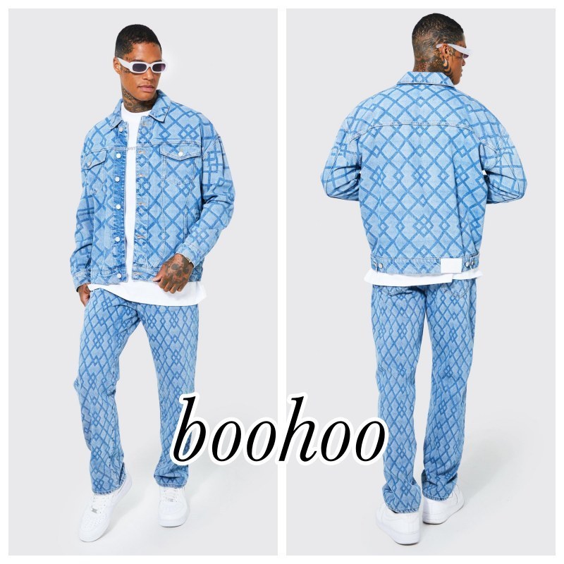 海外最新 送料無料★boohoo★ジオレーザープリント デニムセットアップ セットアップ 海外最新 送料無料★boohoo★ジオレーザープリント デニムセットアップ セットアップ