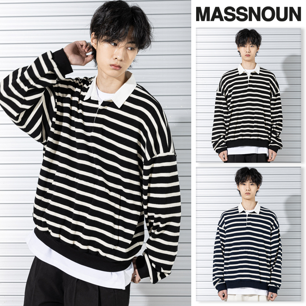 【massnoun】22SS★ RUGBY WAFFLE STRIPE CREWNECK