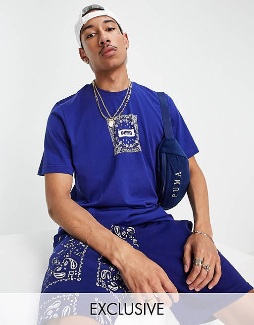 PUMA セットアップ 【Puma】*paisleyTシャツ短パンセットアップ*/black.blue 送料込(2)