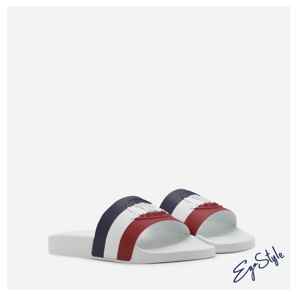 タイムセール!】 BASILE RUBBER SLIDES エンボスロゴ サンダル サイズ 日本購入サイト 24cm MONCLER BASILE ロゴ スライドサンダル ホワイト サンダル