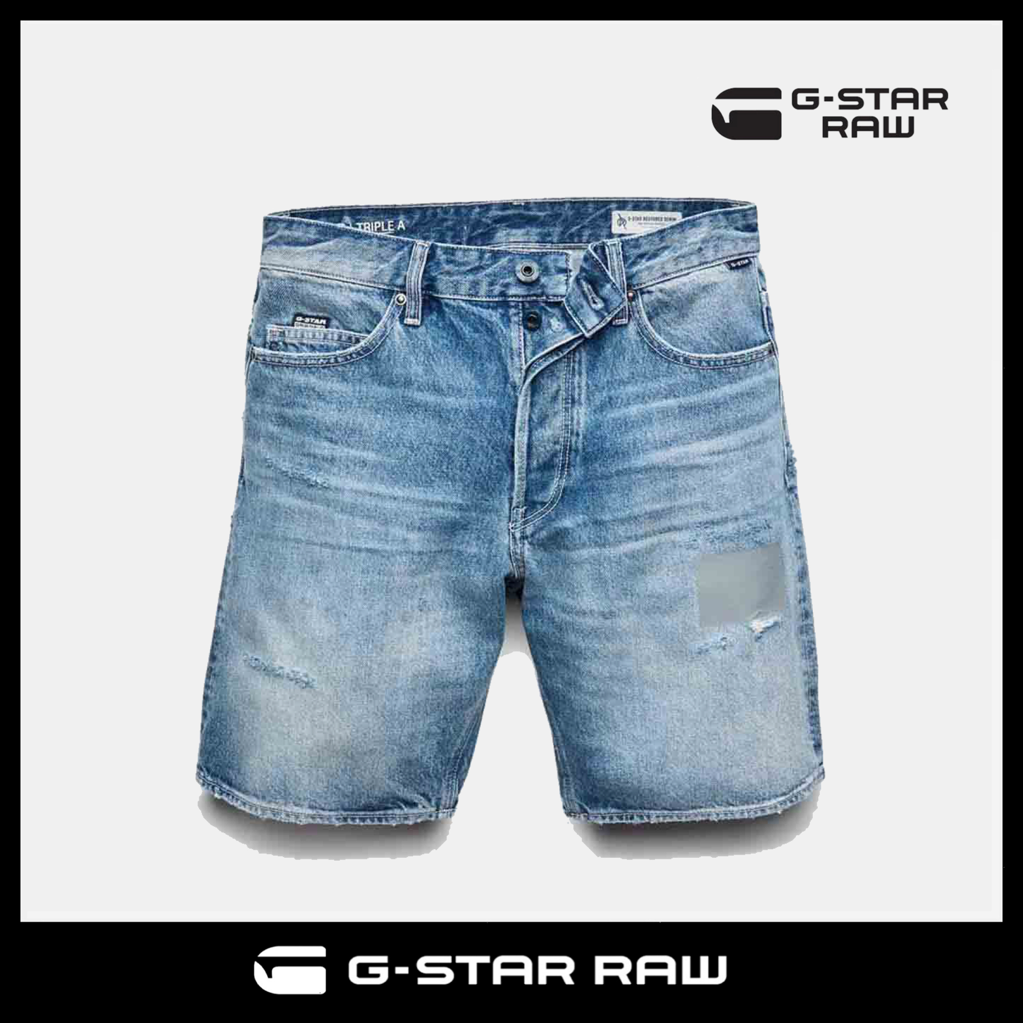 新品本物 【G-Star】ダメージ デニム 送料無料 / ブルー ショートパンツ デニム・ジーパン 新品本物 【G-Star】ダメージ デニム 送料無料 / ブルー ショートパンツ デニム・ジーパン