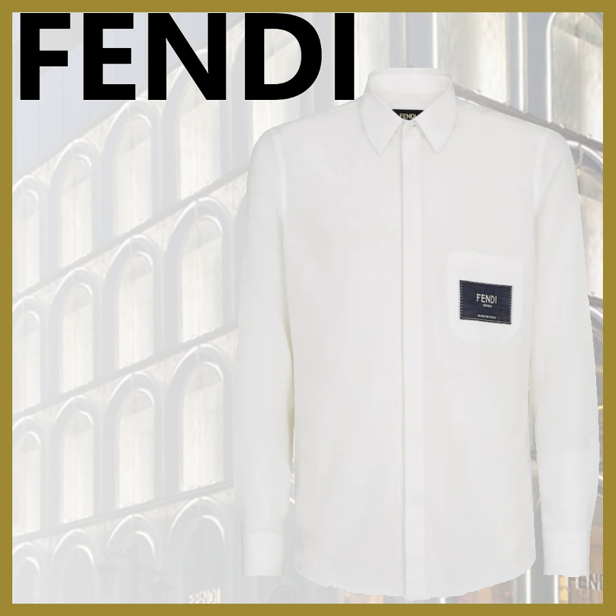 【国際ブランド】 【22SS】FENDI ラベル ロゴ ホワイトコットン シャツ シャツ 【国際ブランド】 【22SS】FENDI ラベル ロゴ ホワイトコットン シャツ シャツ