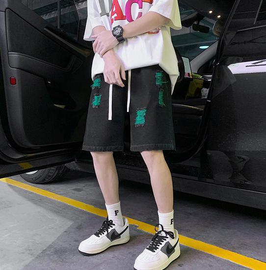 ハーフ・ショートパンツ ストリート ダメージ クラッシュ デニム ハーフパンツ 短パン(4)
