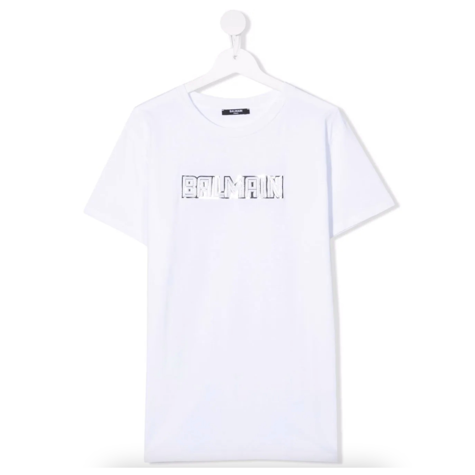 【在庫処分】 ブロック シルバー BALMAIN 大人もOK ロゴ ホワイト Tシャツ キッズ用トップス 【在庫処分】 ブロック シルバー BALMAIN 大人もOK ロゴ ホワイト Tシャツ キッズ用トップス