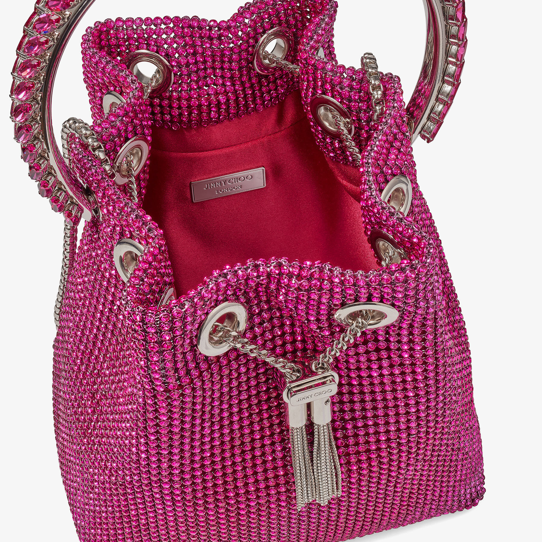 新しい季節国内入手困難☆【JIMMY CHOO】BON BON クリスタルメッシュ 日本最大の ジミーチュウ ドローストリング メッシュ ショルダーバッグ ショルダーバッグ