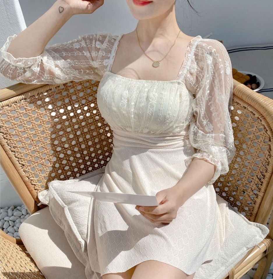 シースルーレース 腕カバー ラッテワンピース水着 シースルーレース 腕カバー ラッテワンピース水着 (ワンピース