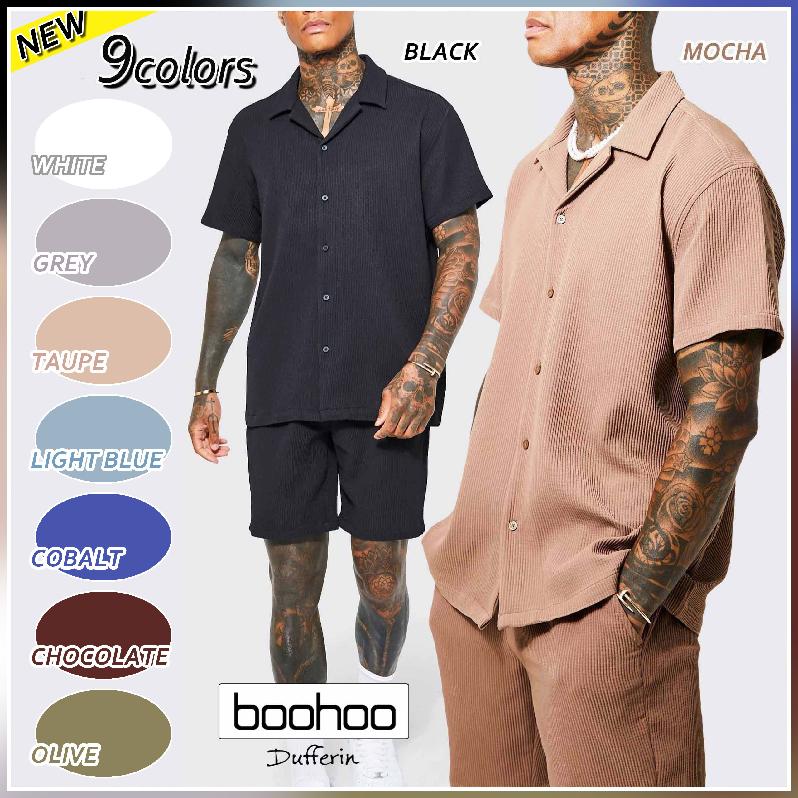boohoo プリーツ デザイン 半袖シャツ & ショート セットアップ