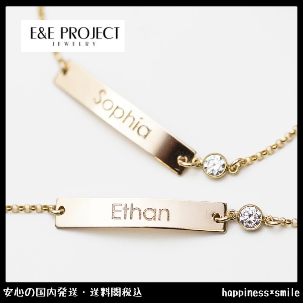 E and Eカスタム可CZネームプレートブレスレットCubicジルコニア