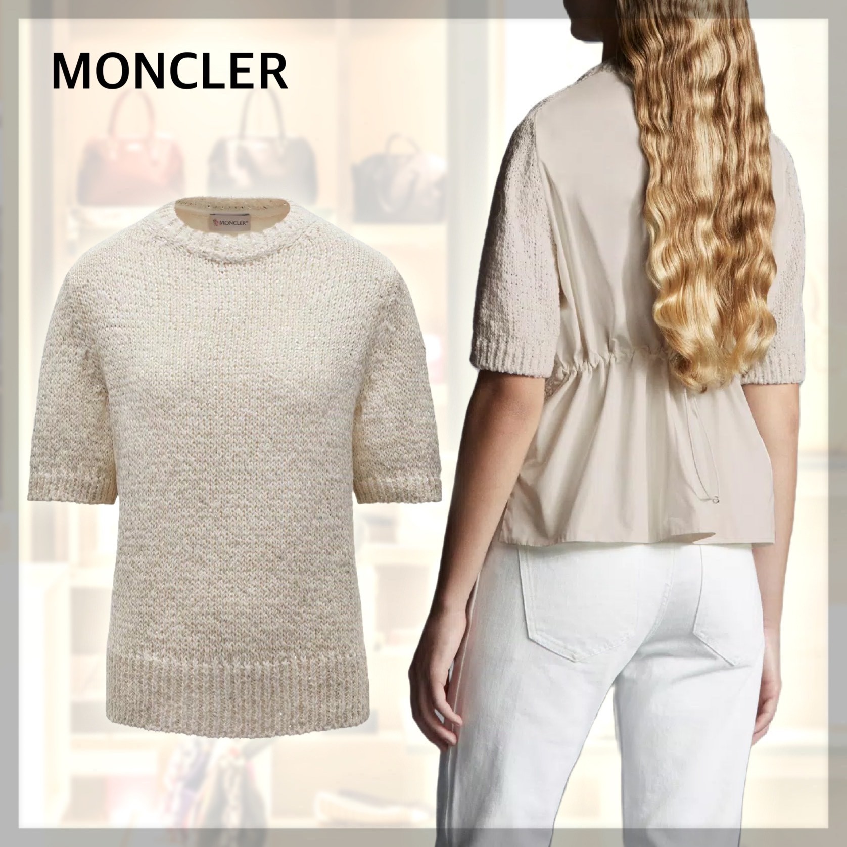【限定販売】 【MONCLER】コットンミックス製/クルーネックニット/Silk White ニット・セーター 【限定販売】 【MONCLER】コットンミックス製/クルーネックニット/Silk White ニット・セーター