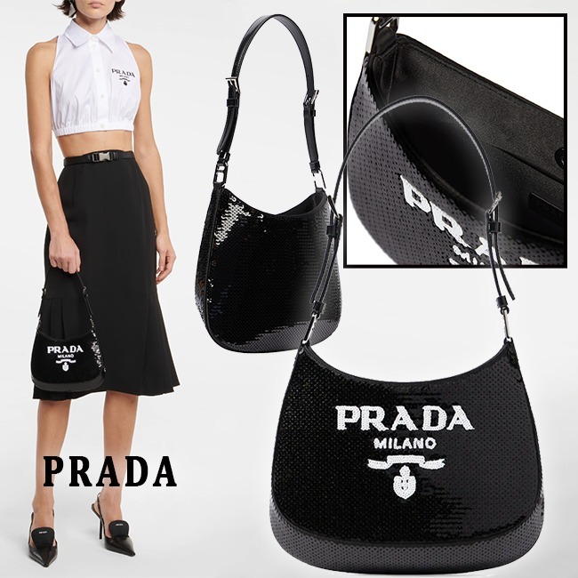 正規品 PRADA Cleo レタリングロゴ入り スパンコール ショルダーバッグ ハンドバッグ 正規品 PRADA Cleo レタリングロゴ入り スパンコール ショルダーバッグ ハンドバッグ