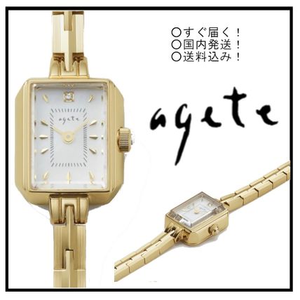 Agete Analog Japanese brand ! Square face jewelry watch/No:10171120003