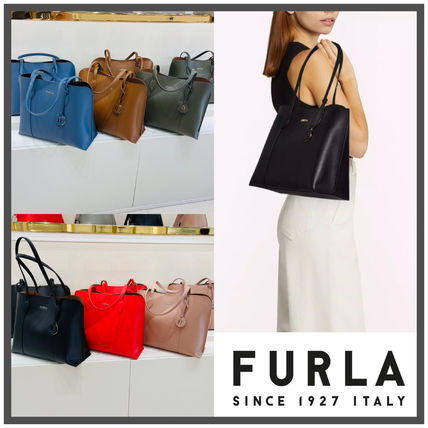 FURLA Totes Casual Style Saffiano A4 Plain Office Style Elegant Style