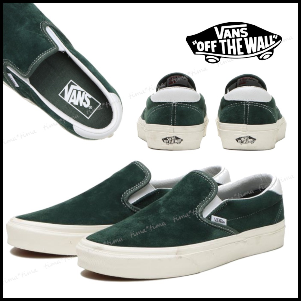 国内発 VANS◆SLIP-ON59 グリーンのスウェードがお洒落♪ 撥水◎ 柔らかい
