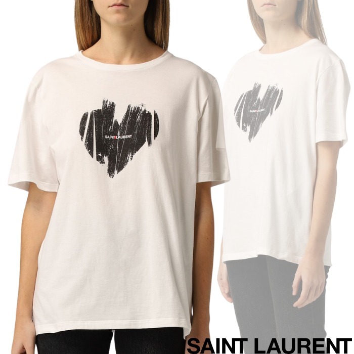 Saint Laurent/サンローラン ハート ロゴ Tシャツ クルーネック