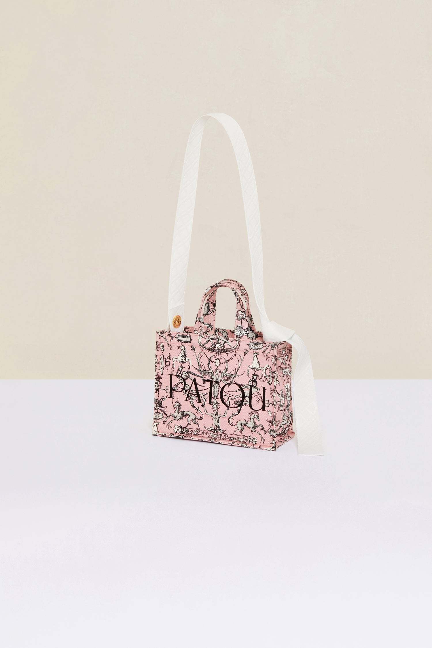 新品 パトウPatouロゴ入り ブラック柄スモールトート コットンキャンバス
