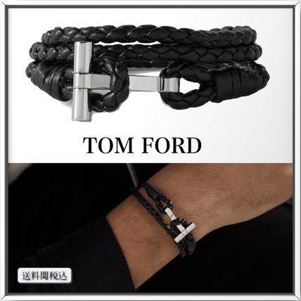 TOM FORD ブレスレット TOM FORD ウーブンレザー Tバー ラップ ブレスレット 人気