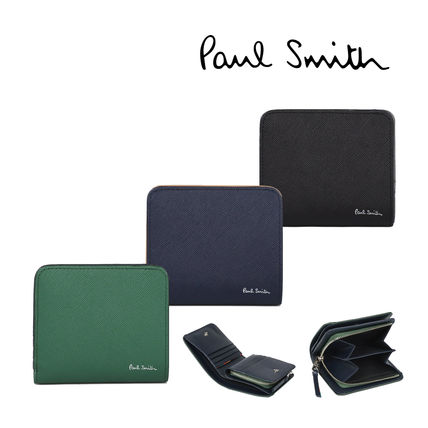 Paul Smith Folding Wallets Unisex Calfskin Street Style Plain Leather Folding Wallet