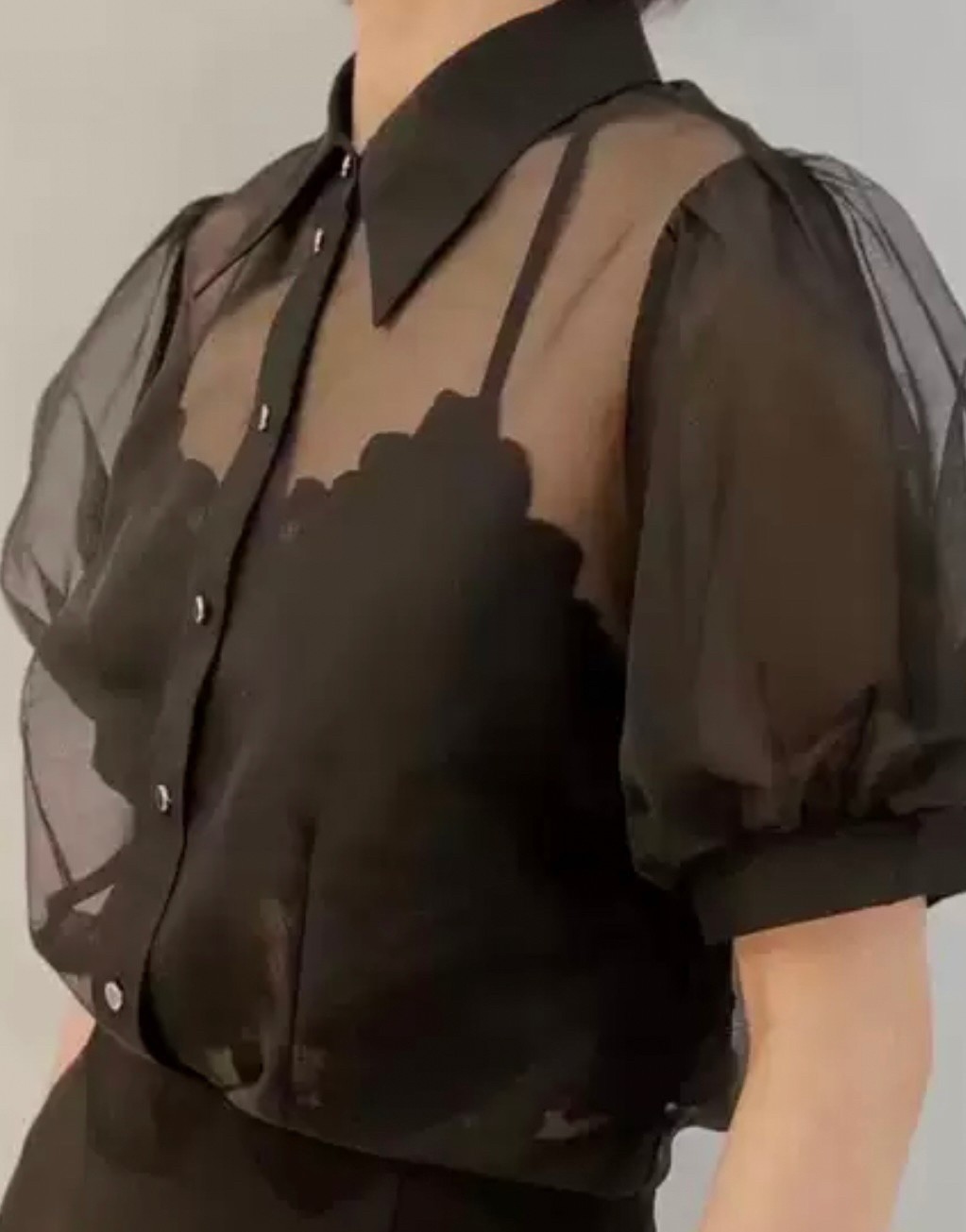 Tシャツ・カットソー オーガンジー半袖シャツ パフスリーブトップス 2ピース251906(4)