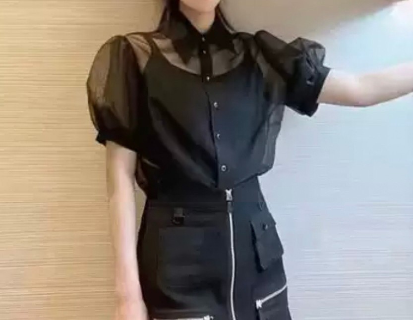 Tシャツ・カットソー オーガンジー半袖シャツ パフスリーブトップス 2ピース251906(5)