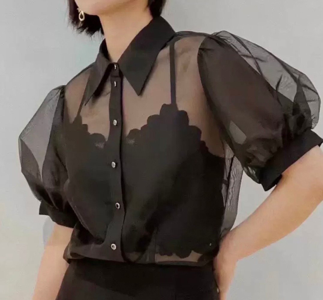 Tシャツ・カットソー オーガンジー半袖シャツ パフスリーブトップス 2ピース251906(9)