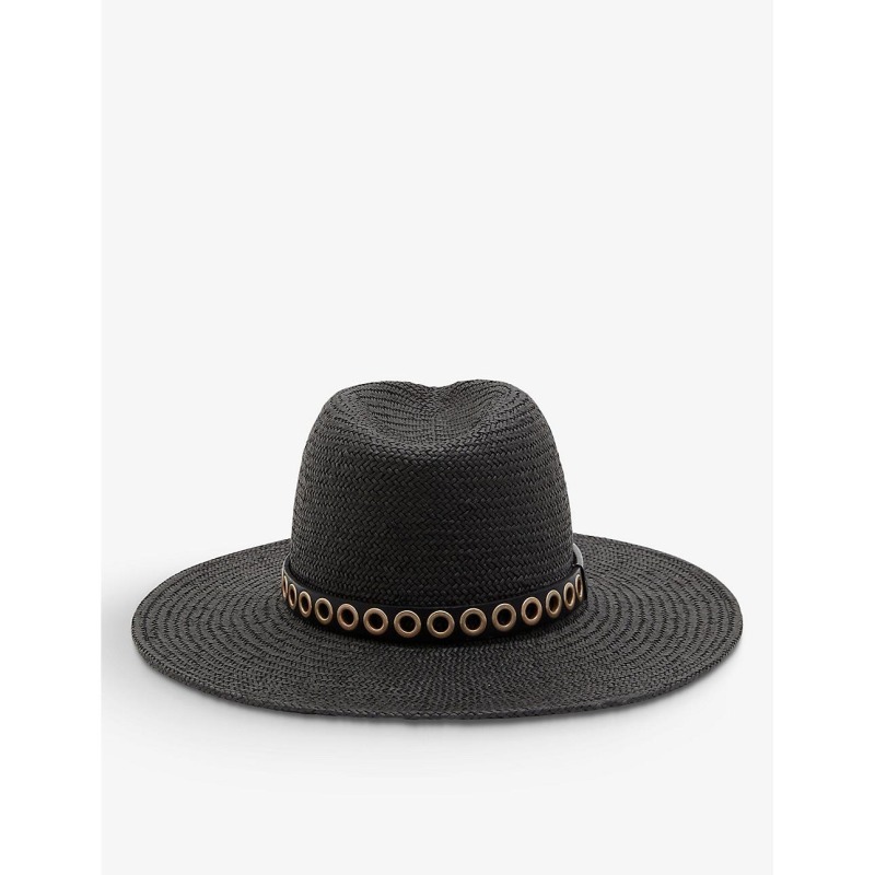 ALLSAINTS アクセサリーその他 ALLSAINTS Sammie leather-trim woven straw fedora (BLACK)(4)