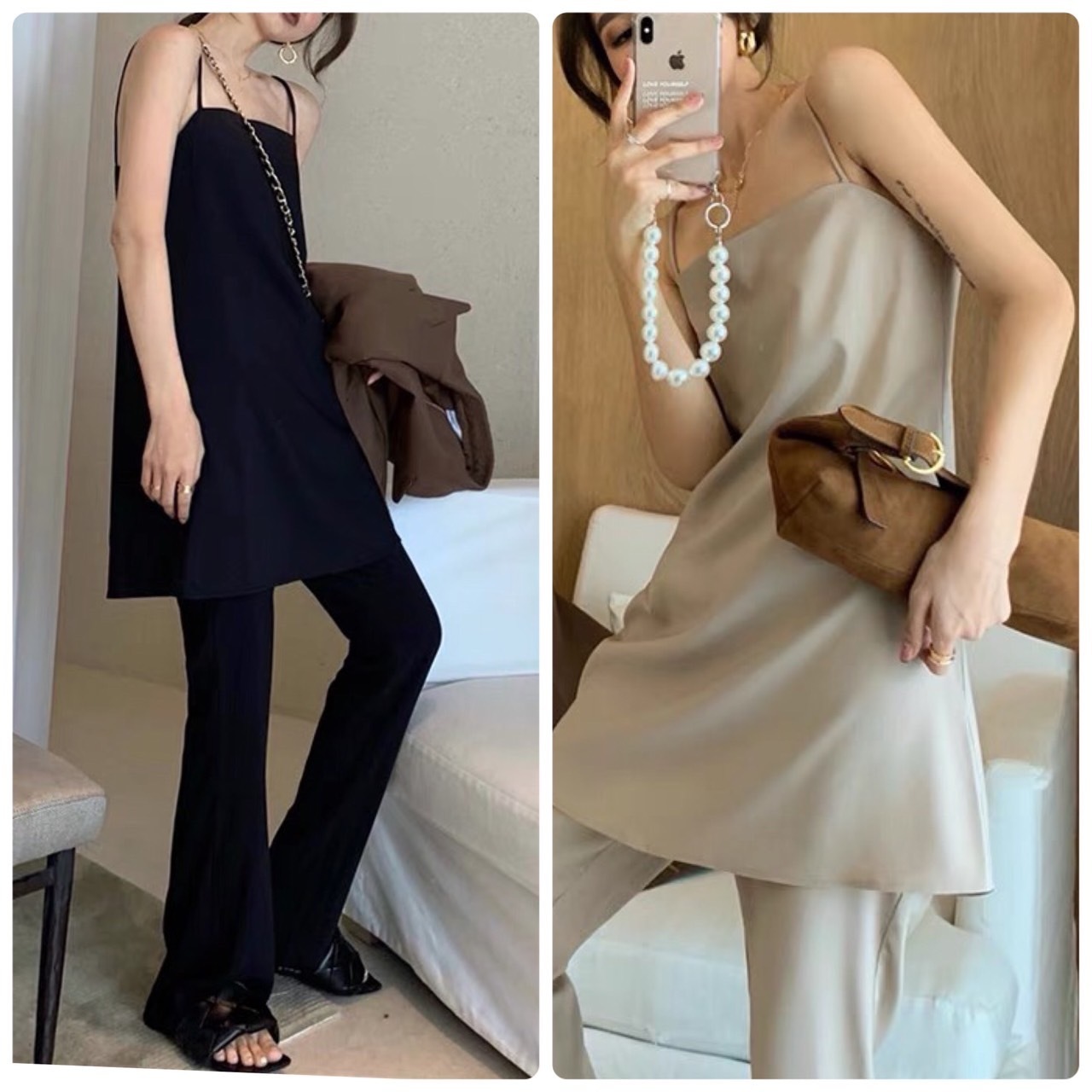 セットアップ ロングキャミソール ストレートパンツ ２COLOR