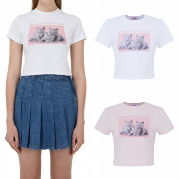 ITZAVIBE☆Three Cats Crop T-Shirt