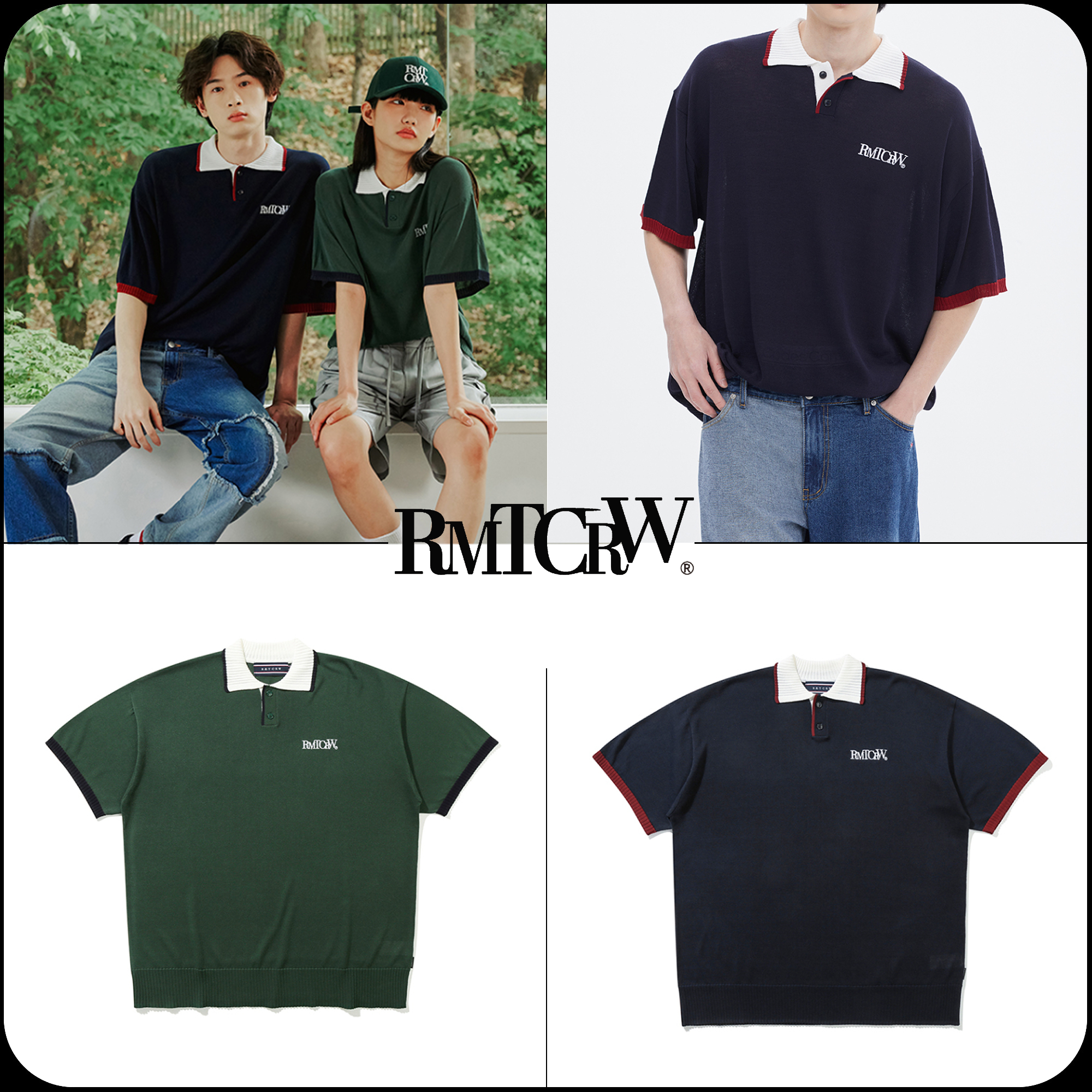 [ROMANTIC CROWN]★韓国大人気★RECENT LOGO KNIT POLO