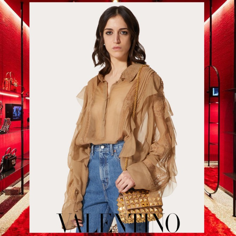 特価 VALENTINO バレンティノ フローラルレース フリル シアーシャツ ブラウス・シャツ 特価 VALENTINO バレンティノ フローラルレース フリル シアーシャツ ブラウス・シャツ
