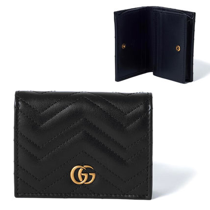 GUCCI Folding Wallets Calfskin Street Style Folding Wallet Small Wallet Logo