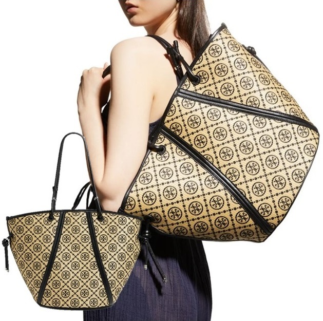 TORY BURCH ラフィア ラムスキン Tモノグラム トートバッグ