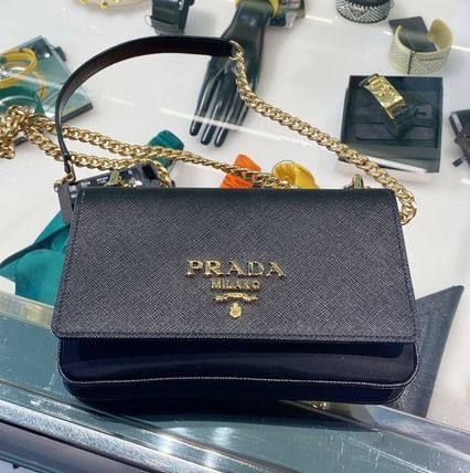 PRADA Shoulder Bags Saffiano 2WAY Chain Plain Leather Party Style Office Style