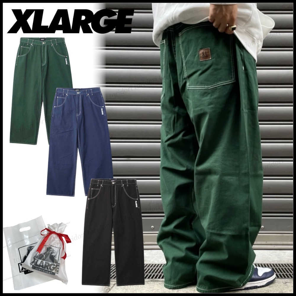 人気! X-LARGE☆5ポケットパンツ 後ポケットにレザーパッチ◎ (X-Large