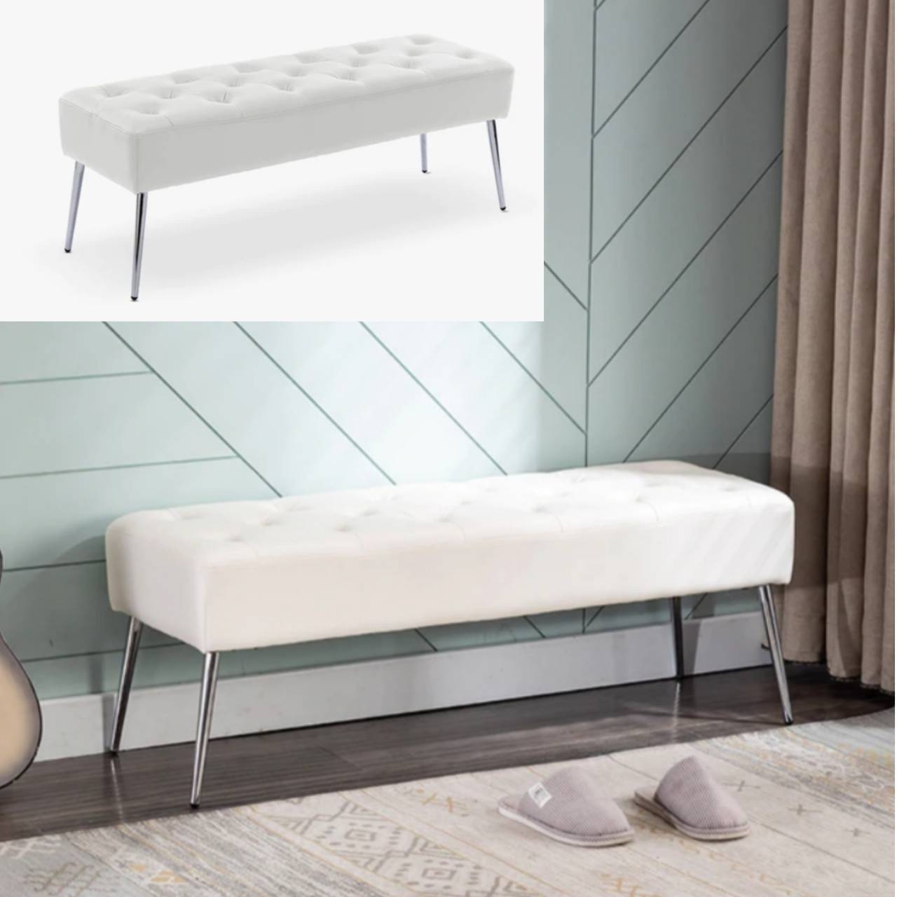 YAMATO発送 おしゃれ White Leather タフテッドベンチオットマン