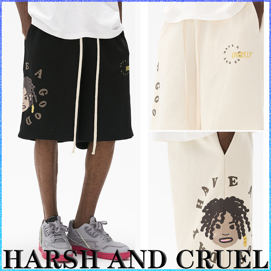 HARSH AND CRUEL ハーフパンツ ロゴ プリント 大人気 男女兼用