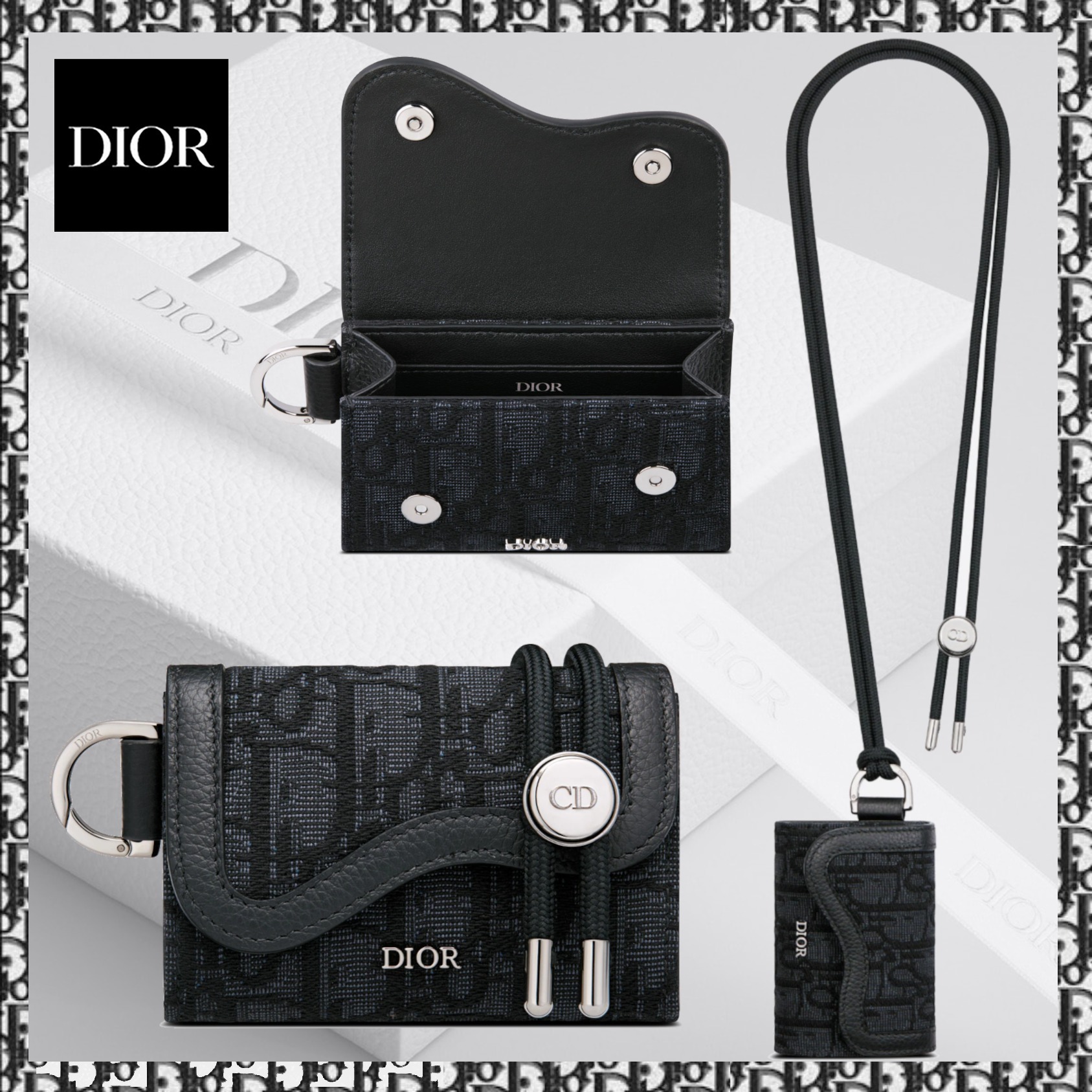 Dior ストラップ カードホルダー《SADDLE/Dior Oblique》黒 直営