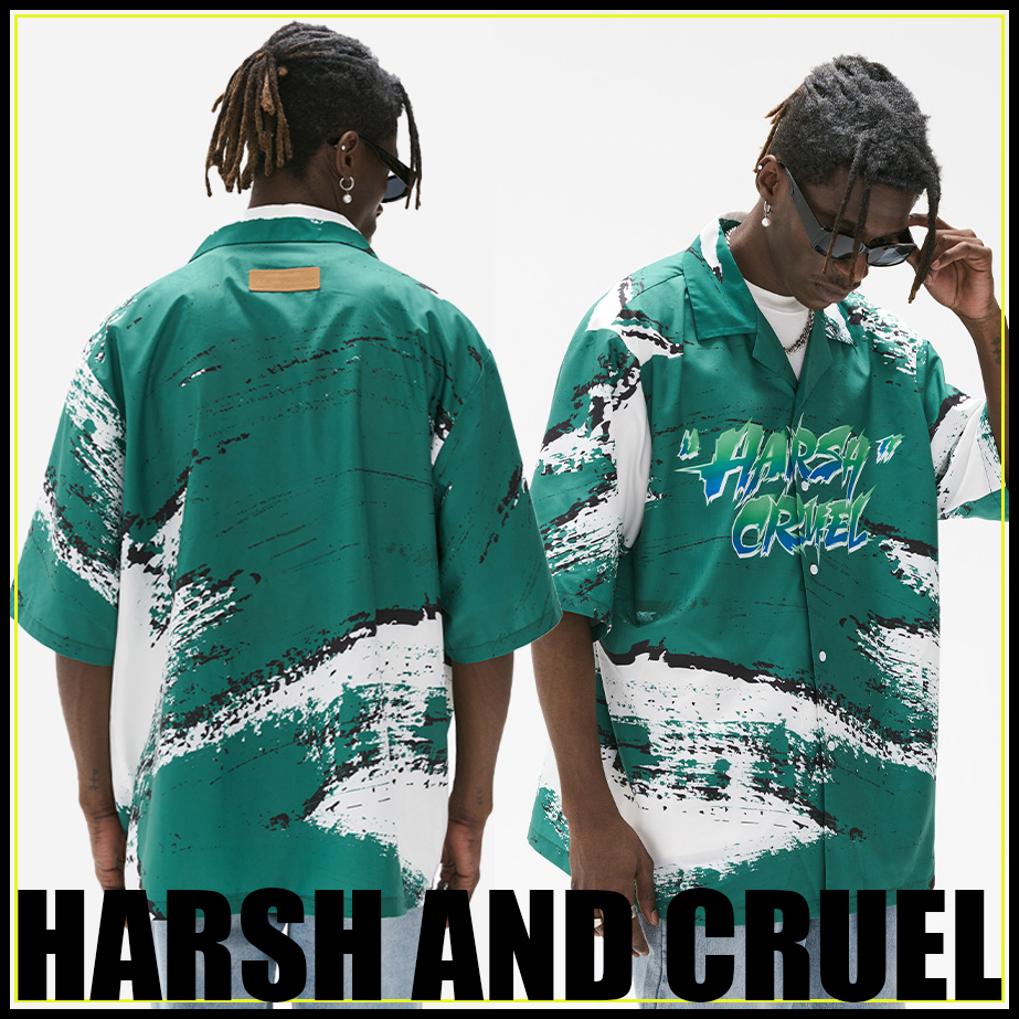 HARSH AND CRUEL シャツ半袖 大人気 ロゴ 男女兼用 フルプリント