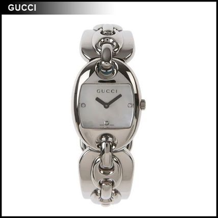 GUCCI Analog Casual Style Blended Fabrics Leather Square Quartz Watches