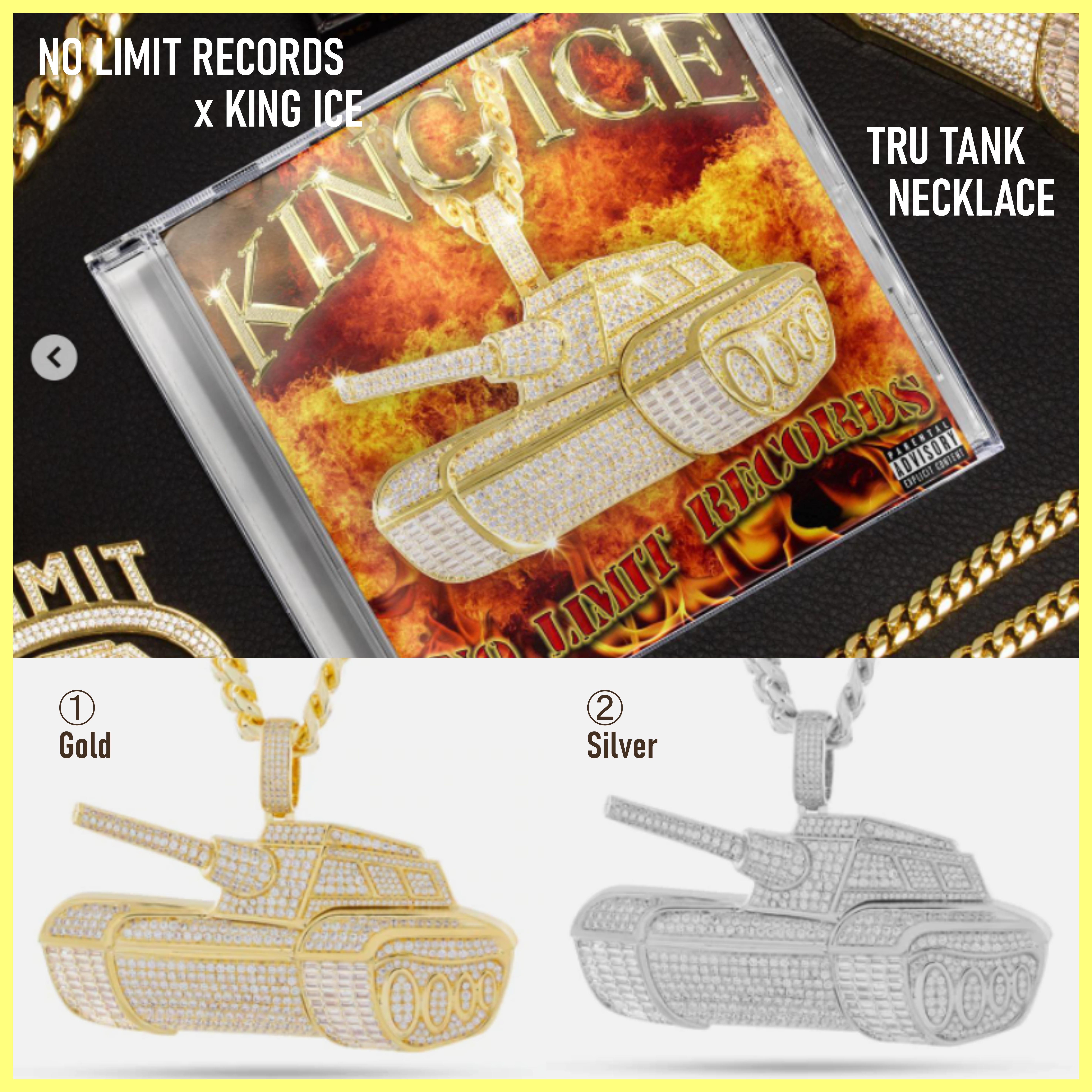 送税込【NO LIMIT RECORDS x KING ICE】TRU TANK NECKLACE (2色)