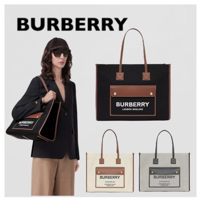 BURBERRY】ミディアムツートンキャンバス&レザーフレヤトート - www ...