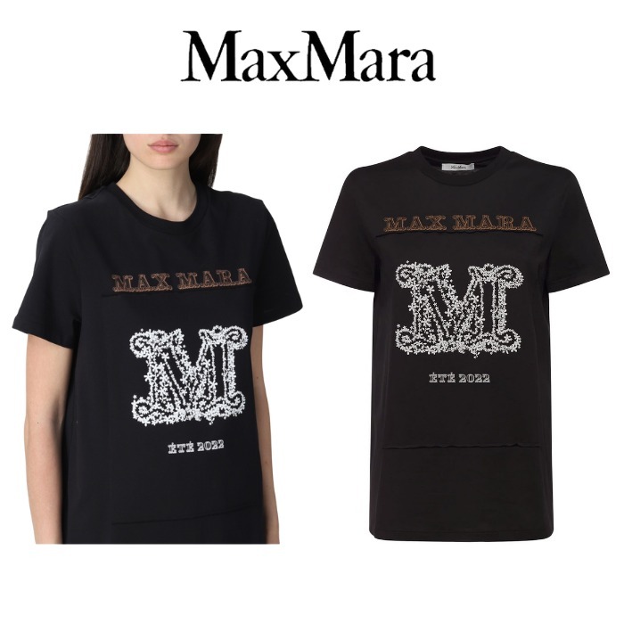 【正規品】 Mara Max コットン ブラック ロゴ 半袖 KEY Tシャツ ジャージー Tシャツ・カットソー 【正規品】 Mara Max コットン ブラック ロゴ 半袖 KEY Tシャツ ジャージー Tシャツ・カットソー