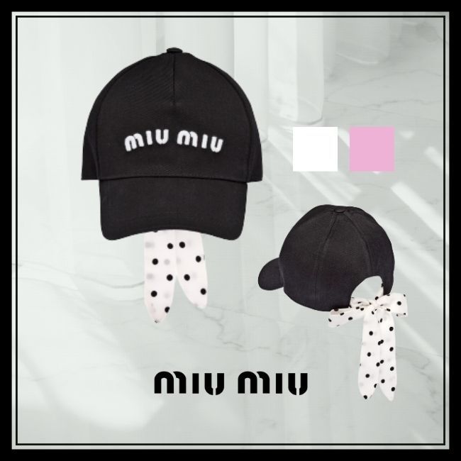 miumiu コットン ベースボールキャップ ドットホワイト 超特価セール