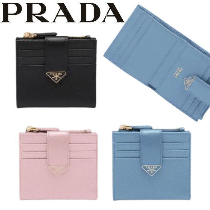 品多く 【PRADA】プラダ サフィアーノxスムースレザー 折り財布