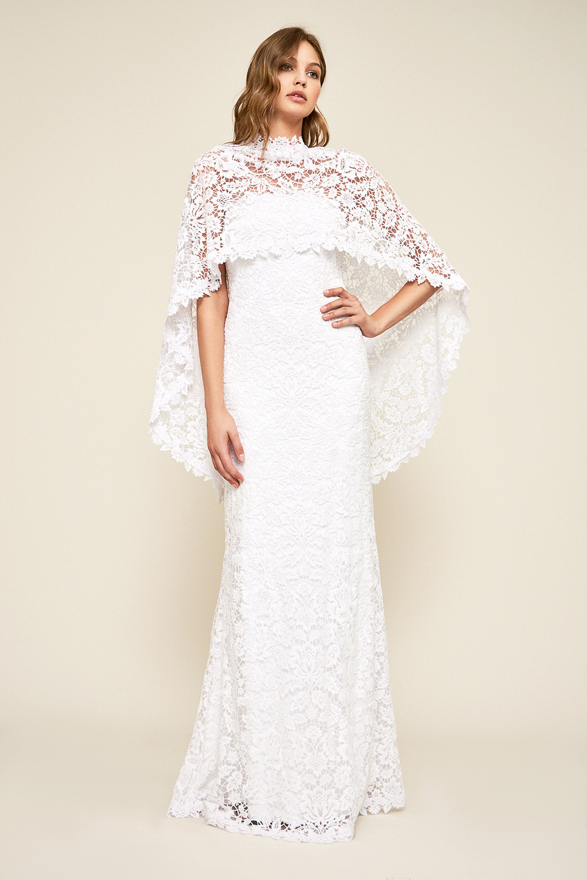 SALE!【TADASHI SHOJI】美しいハイローケープ付き☆2wayドレス