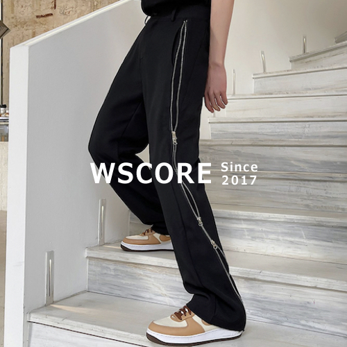 ワイドレッグ ストレートパンツ ジッパーデザイン クール