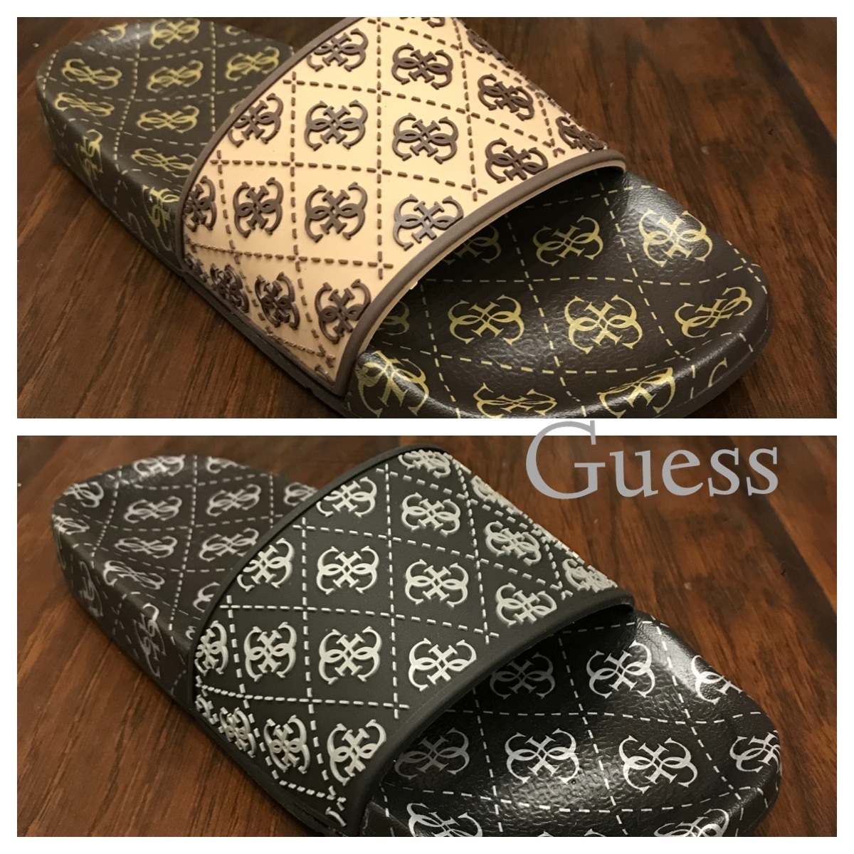 ★Guess ゲス★ Ernie メンズ スライド サンダル★ 黒/茶色♪